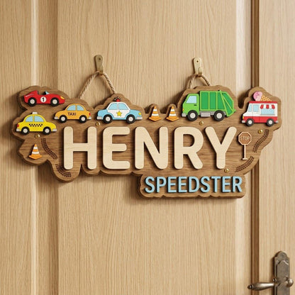 Personalized Wooden Name Sign for Kids Room, Car Theme Nursery Decor, Custom Boy Name Wall Art, Toddler Bedroom Decor, Baby Gift