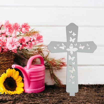 Cross Metal Yard Stake  with Butterflies,  Outdoor Christian Decor, Easter Decor, Mother's Day Gift