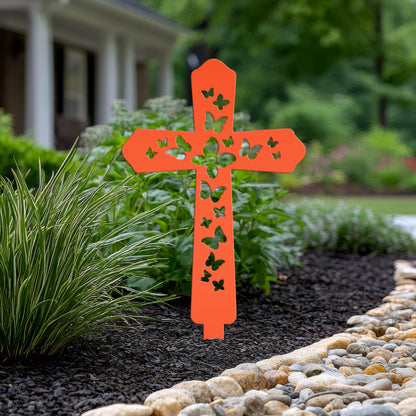 Cross Metal Yard Stake  with Butterflies,  Outdoor Christian Decor, Easter Decor, Mother's Day Gift