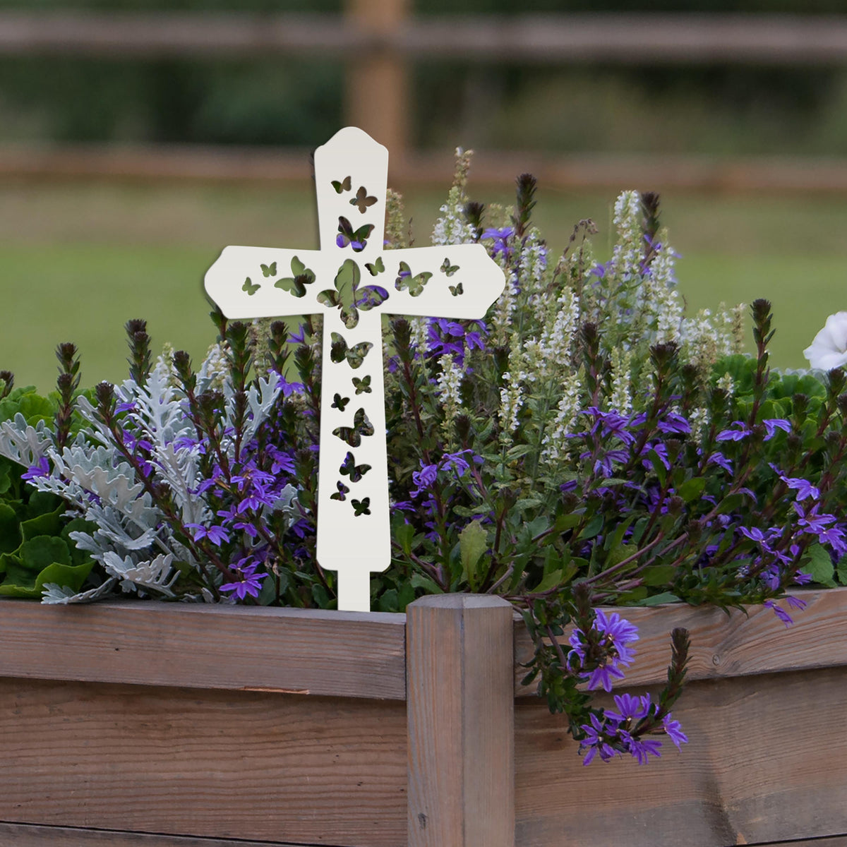 Cross Metal Yard Stake  with Butterflies,  Outdoor Christian Decor, Easter Decor, Mother's Day Gift