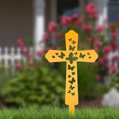 Cross Metal Yard Stake  with Butterflies,  Outdoor Christian Decor, Easter Decor, Mother's Day Gift