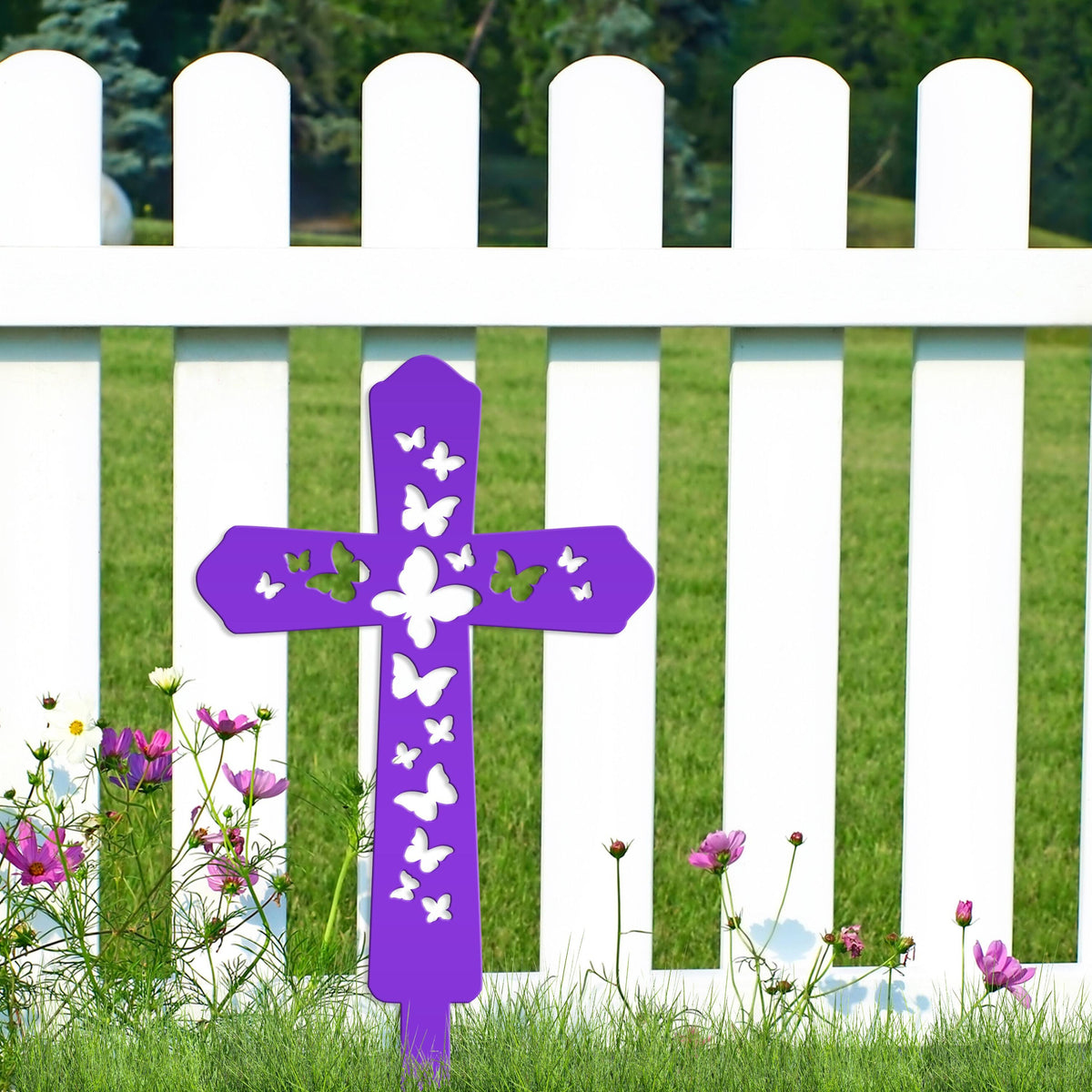 Cross Metal Yard Stake  with Butterflies,  Outdoor Christian Decor, Easter Decor, Mother's Day Gift