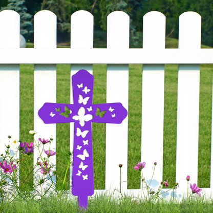 Cross Metal Yard Stake  with Butterflies,  Outdoor Christian Decor, Easter Decor, Mother's Day Gift