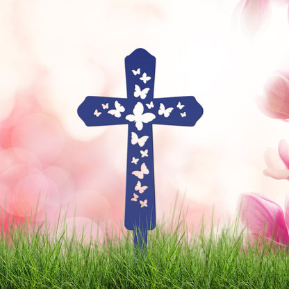 Cross Metal Yard Stake  with Butterflies,  Outdoor Christian Decor, Easter Decor, Mother's Day Gift