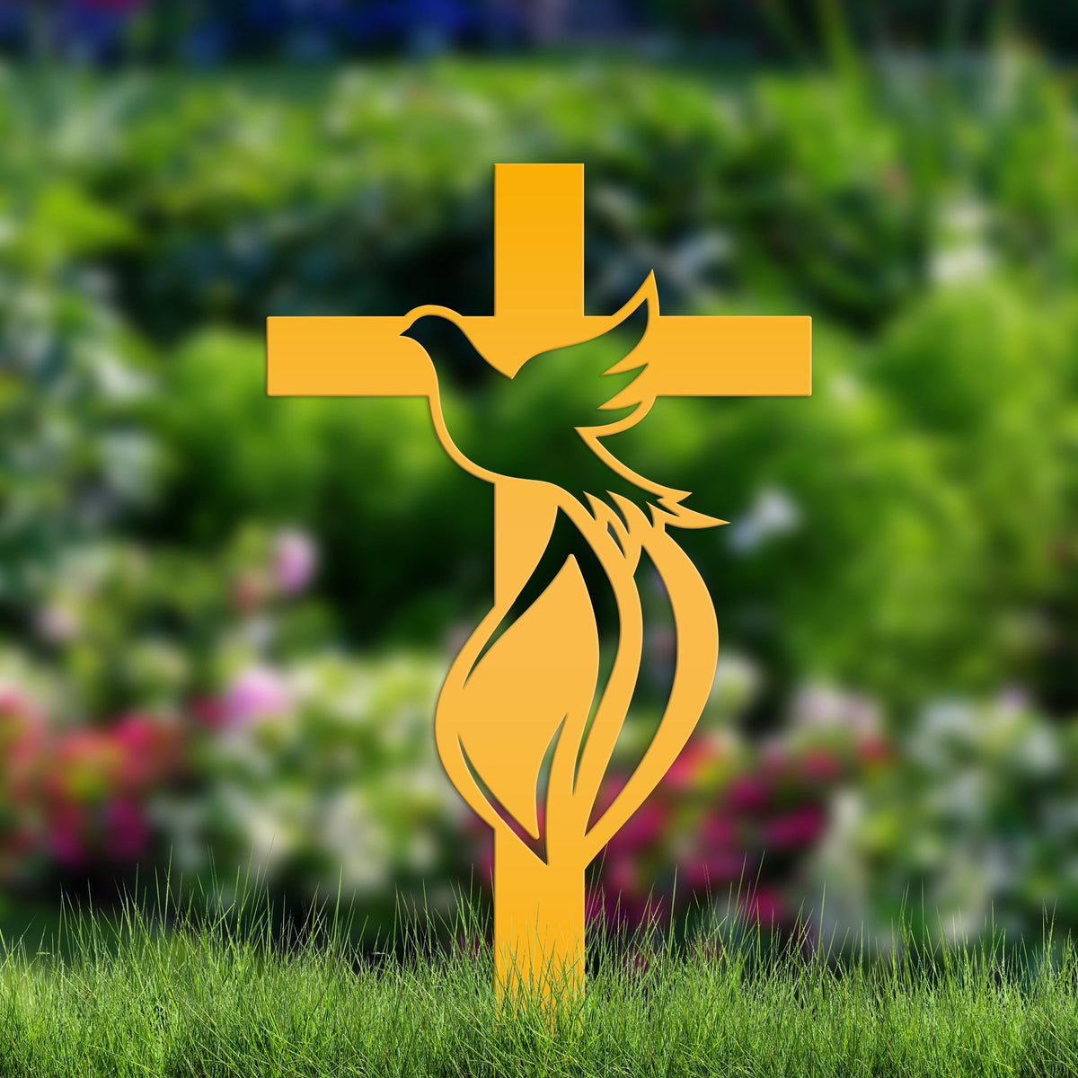 Dove Cross Metal Yard Stake - Christian/Easter Decor