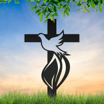Dove Cross Metal Yard Stake - Christian/Easter Decor
