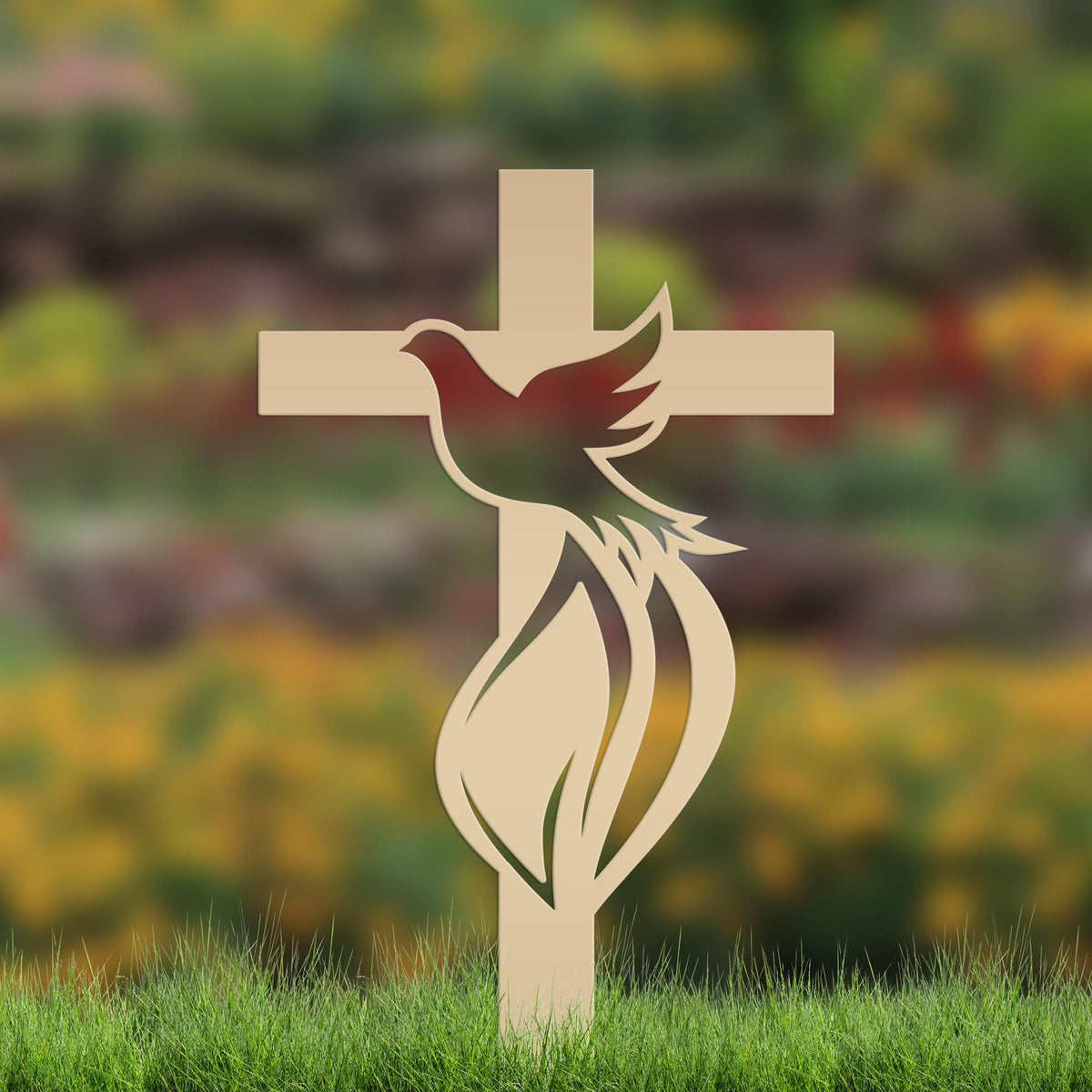 Dove Cross Metal Yard Stake - Christian/Easter Decor