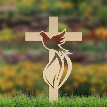 Dove Cross Metal Yard Stake - Christian/Easter Decor