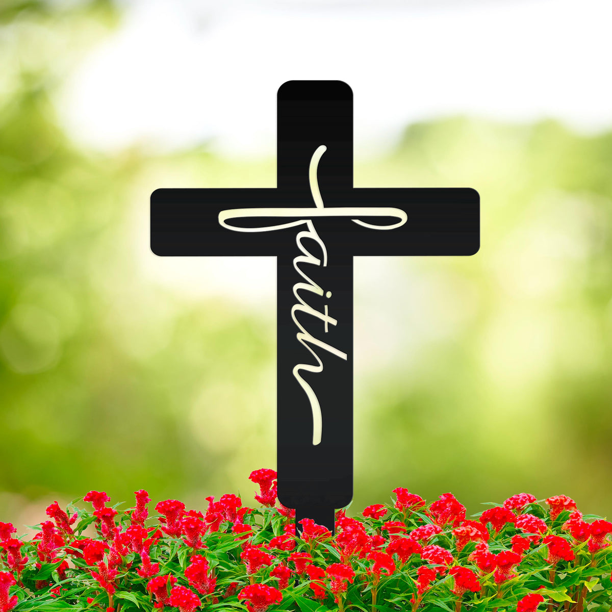 Faith Cross Metal Yard Stake - Easter/Christian Decor