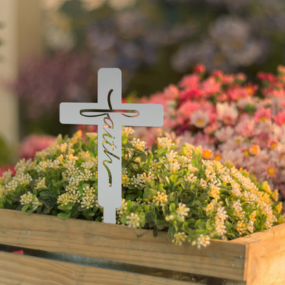 Faith Cross Metal Yard Stake - Easter/Christian Decor