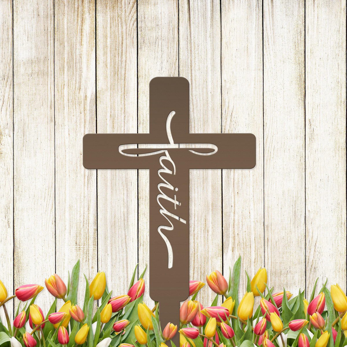 Faith Cross Metal Yard Stake - Easter/Christian Decor
