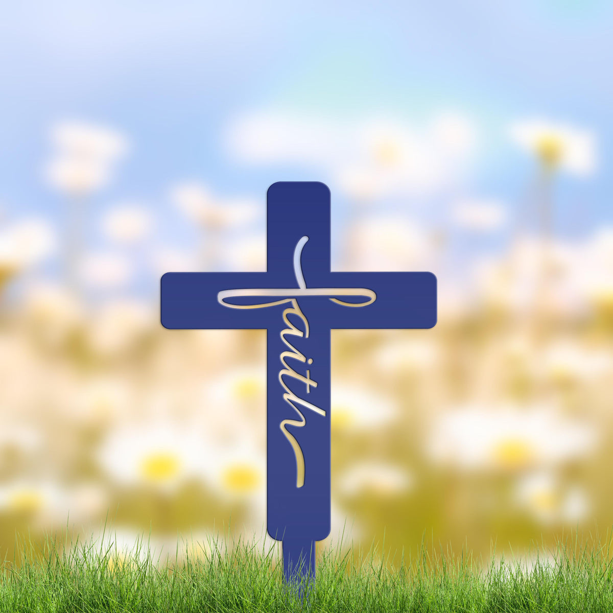 Faith Cross Metal Yard Stake - Easter/Christian Decor