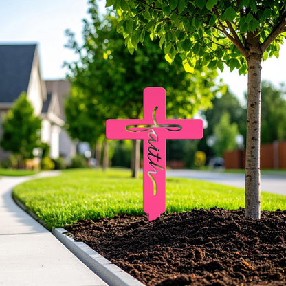 Faith Cross Metal Yard Stake - Easter/Christian Decor