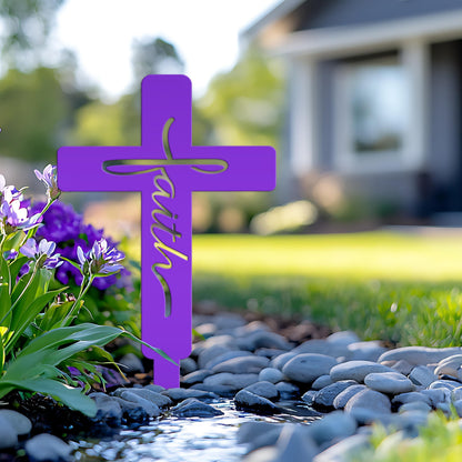 Faith Cross Metal Yard Stake - Easter/Christian Decor