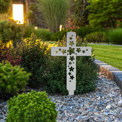 Flower Cross Metal Yard Stake - Christian/Easter Decor