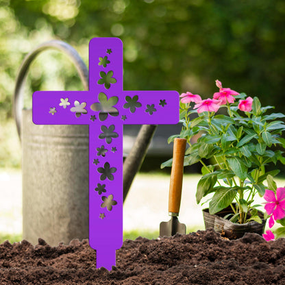 Flower Cross Metal Yard Stake - Christian/Easter Decor