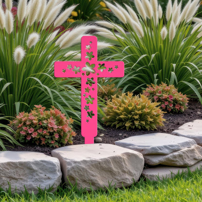 Flower Cross Metal Yard Stake - Christian/Easter Decor