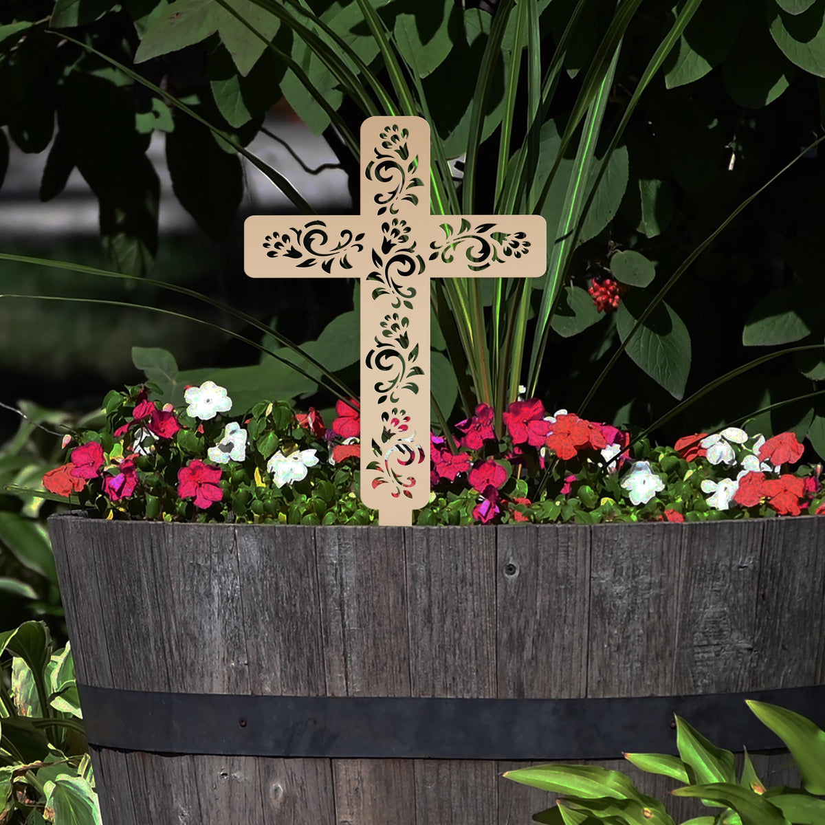Cross for Front Yard or Garden, Metal Scrolled Cross, Christian Easter Decor