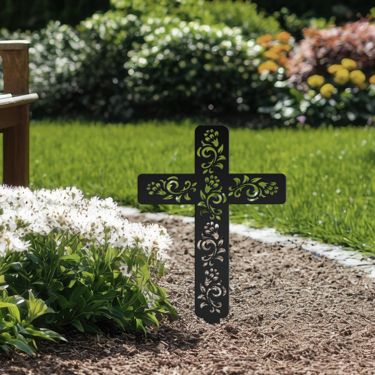 Cross for Front Yard or Garden, Metal Scrolled Cross, Christian Easter Decor