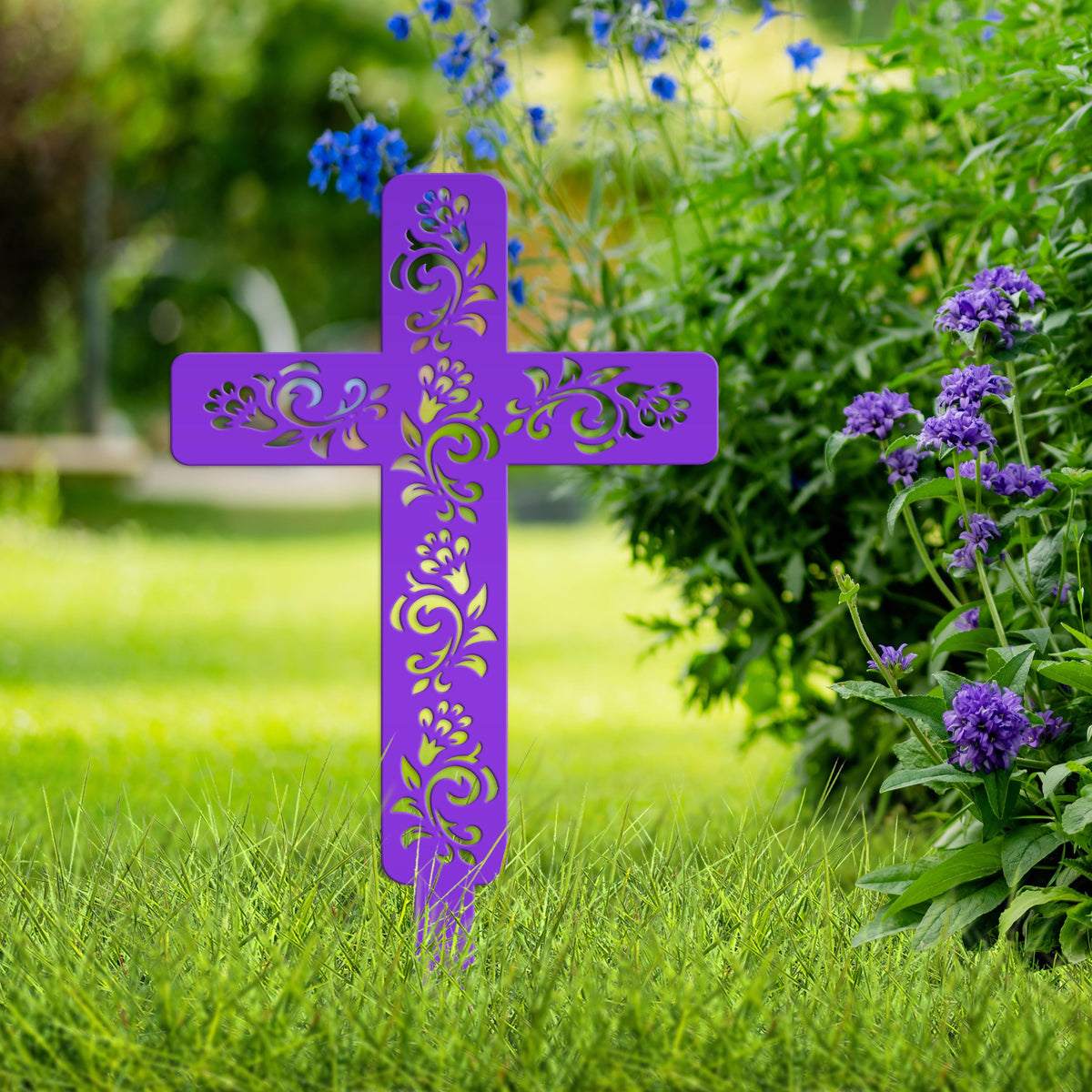 Cross for Front Yard or Garden, Metal Scrolled Cross, Christian Easter Decor