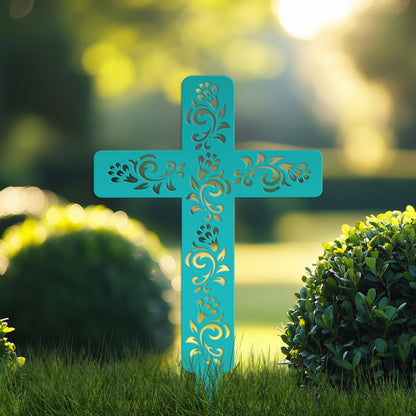 Cross for Front Yard or Garden, Metal Scrolled Cross, Christian Easter Decor