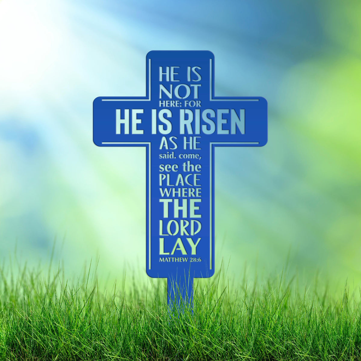 Metal Easter Cross Yard Stake - Matthew 28