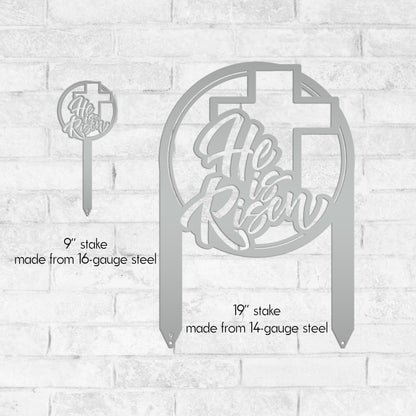 Metal He Is Risen Yard Stake - Christian Easter Decor - Powder Coated Outdoor Easter Decorations
