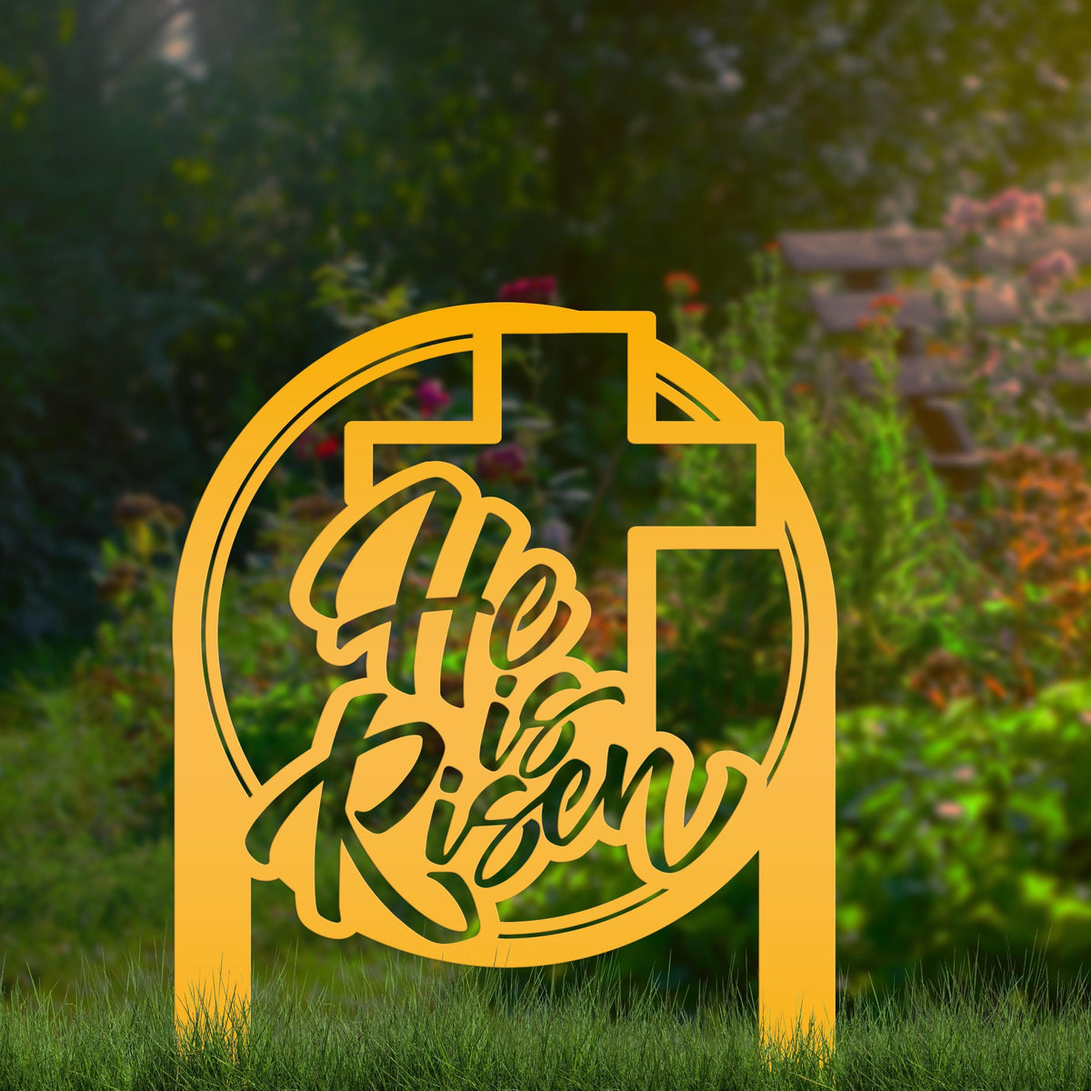Metal He Is Risen Yard Stake - Christian Easter Decor - Powder Coated Outdoor Easter Decorations