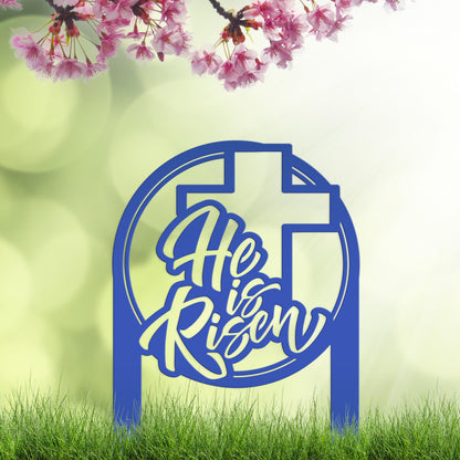Metal He Is Risen Yard Stake - Christian Easter Decor - Powder Coated Outdoor Easter Decorations