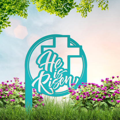 Metal He Is Risen Yard Stake - Christian Easter Decor - Powder Coated Outdoor Easter Decorations
