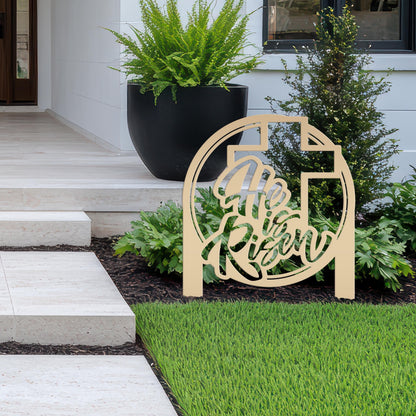 Metal He Is Risen Yard Stake - Christian Easter Decor - Powder Coated Outdoor Easter Decorations