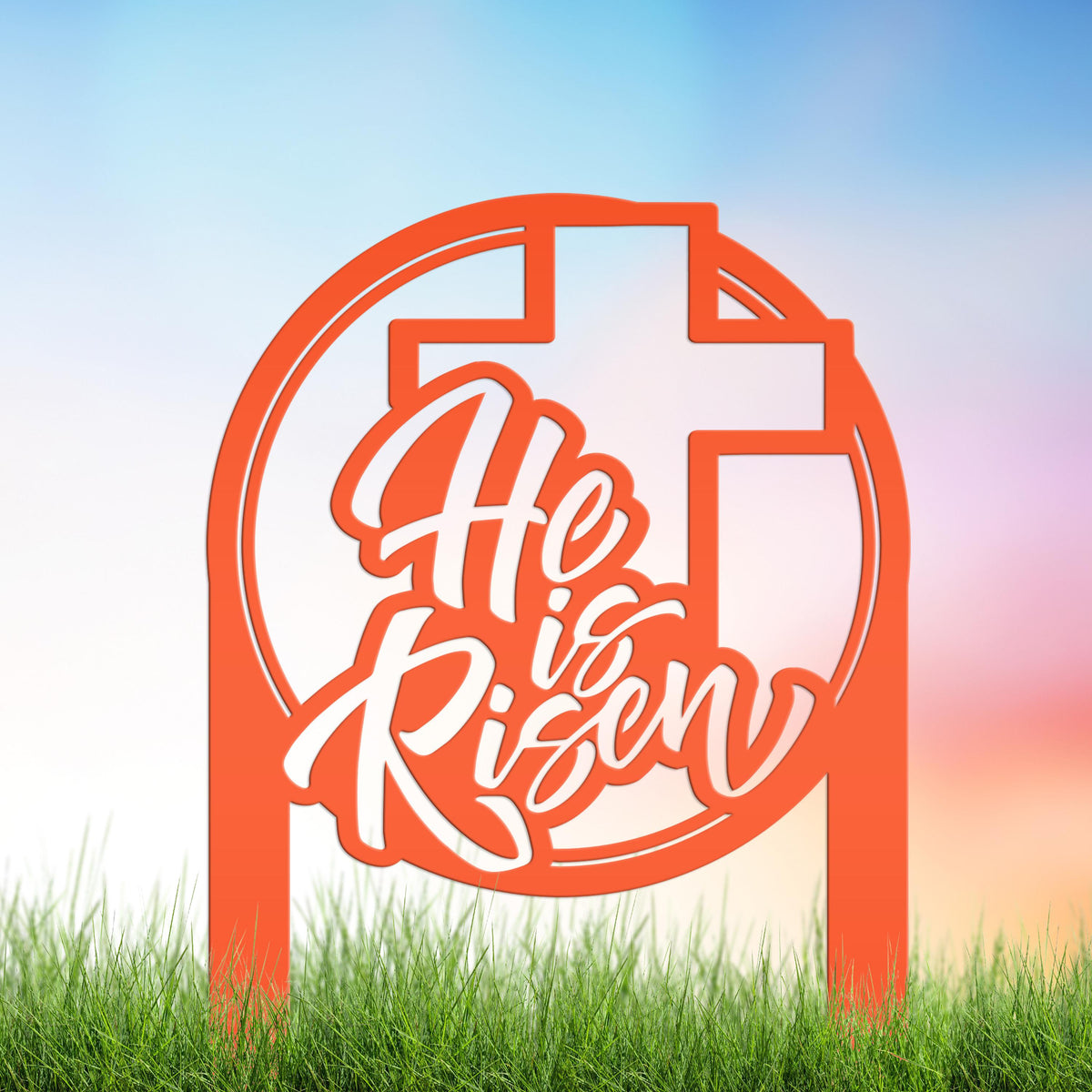 Metal He Is Risen Yard Stake - Christian Easter Decor - Powder Coated Outdoor Easter Decorations