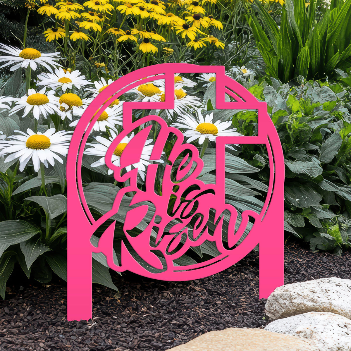 Metal He Is Risen Yard Stake - Christian Easter Decor - Powder Coated Outdoor Easter Decorations