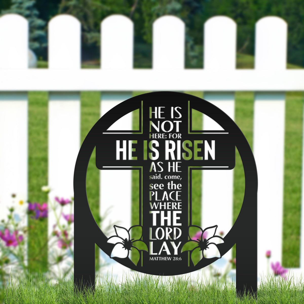 Round Outdoor Christian Easter Yard Stake - Heavy Duty Easter Decor - Gift for Christian - Powder Coated Easter Decor