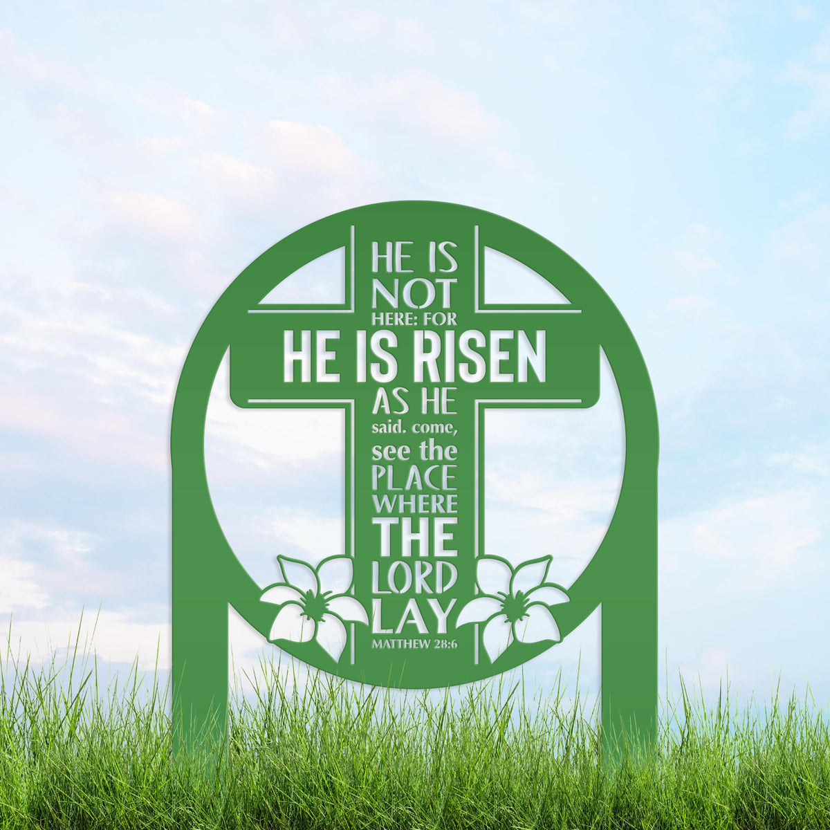 Round Outdoor Christian Easter Yard Stake - Heavy Duty Easter Decor - Gift for Christian - Powder Coated Easter Decor