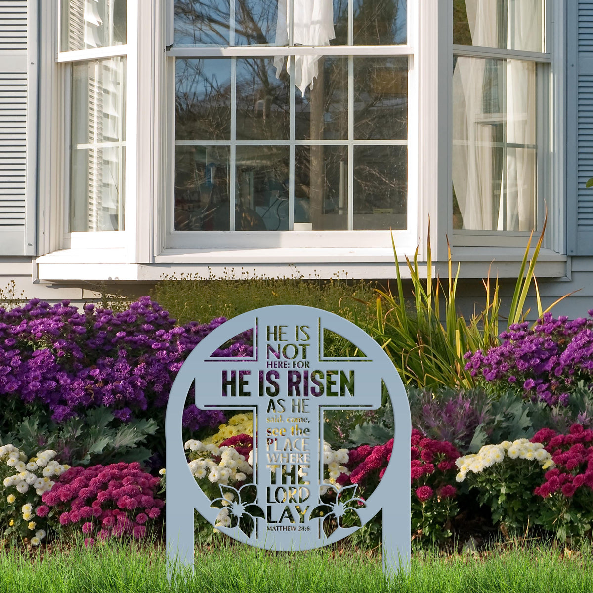 Round Outdoor Christian Easter Yard Stake - Heavy Duty Easter Decor - Gift for Christian - Powder Coated Easter Decor