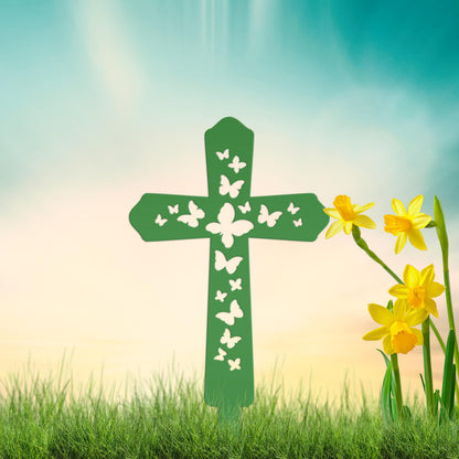 Cross Metal Yard Stake  with Butterflies,  Outdoor Christian Decor, Easter Decor, Mother's Day Gift