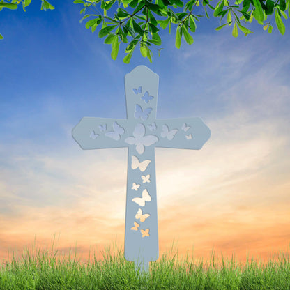 Cross Metal Yard Stake  with Butterflies,  Outdoor Christian Decor, Easter Decor, Mother's Day Gift