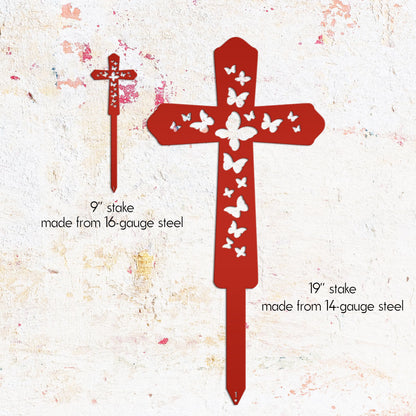 Cross Metal Yard Stake  with Butterflies,  Outdoor Christian Decor, Easter Decor, Mother's Day Gift