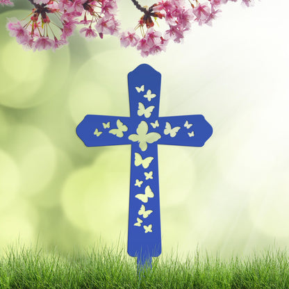 Cross Metal Yard Stake  with Butterflies,  Outdoor Christian Decor, Easter Decor, Mother's Day Gift
