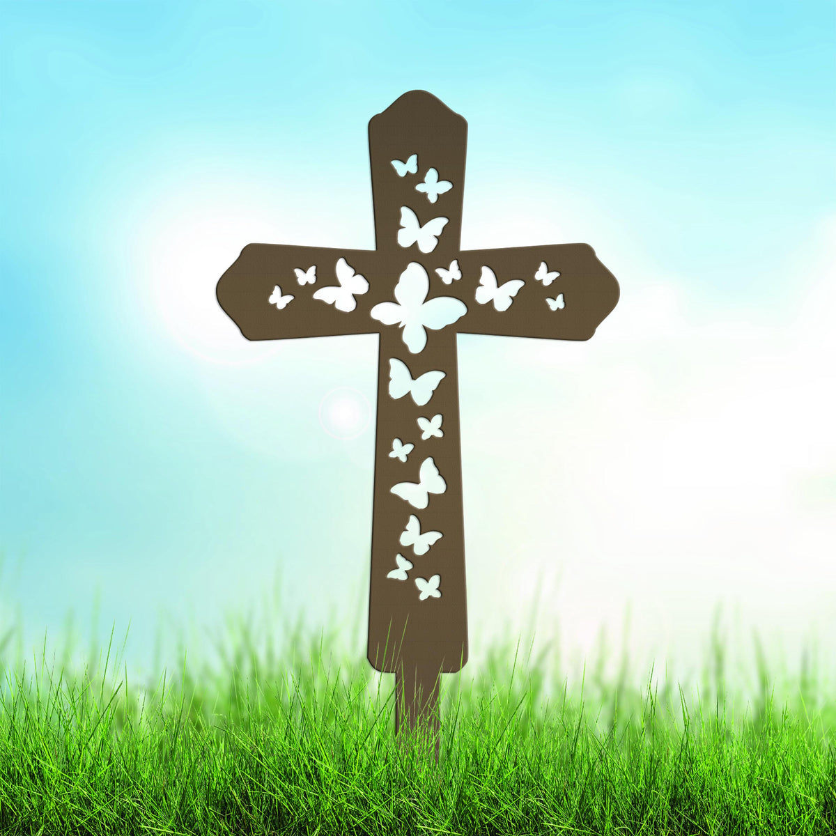 Cross Metal Yard Stake  with Butterflies,  Outdoor Christian Decor, Easter Decor, Mother's Day Gift