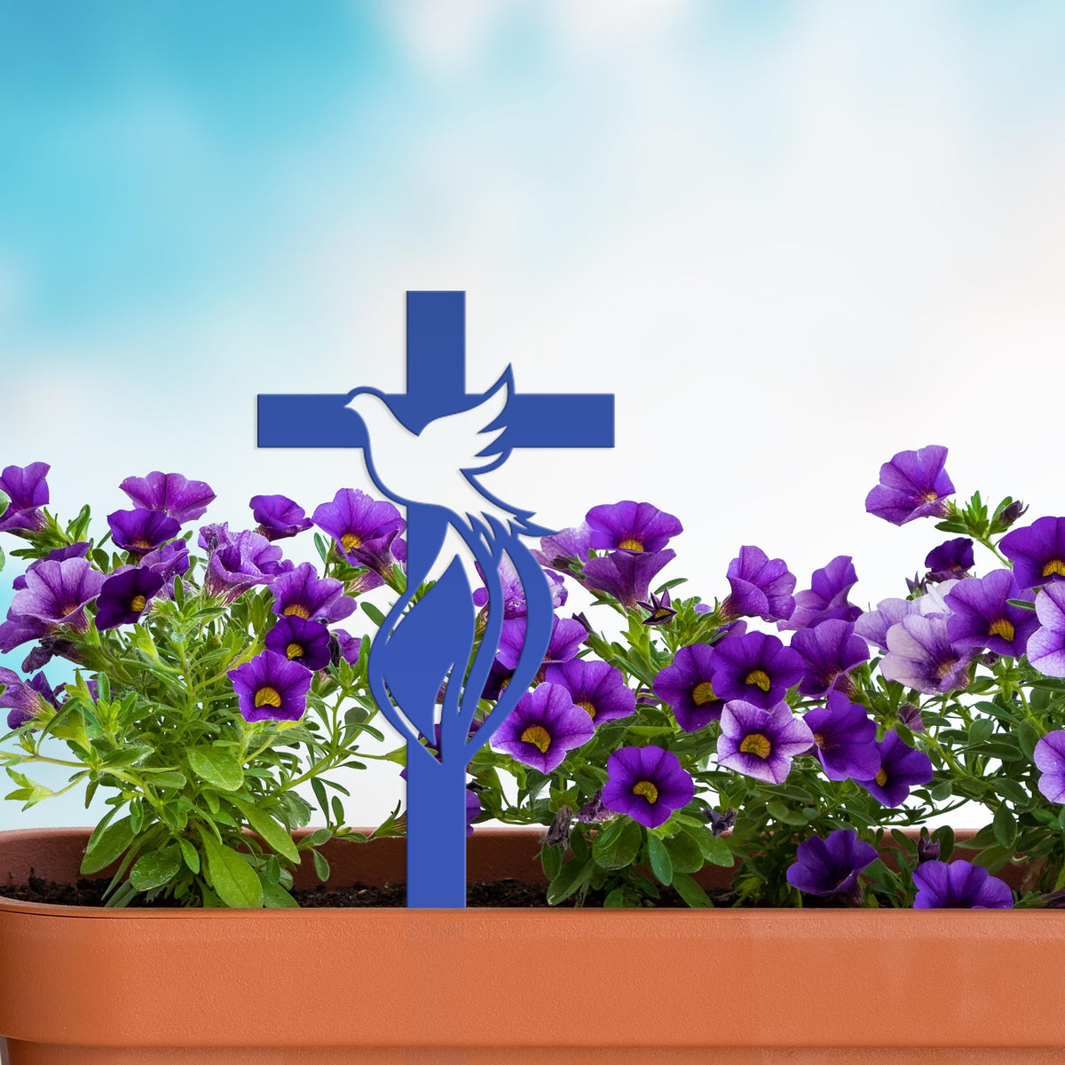 Dove Cross Metal Yard Stake - Christian/Easter Decor