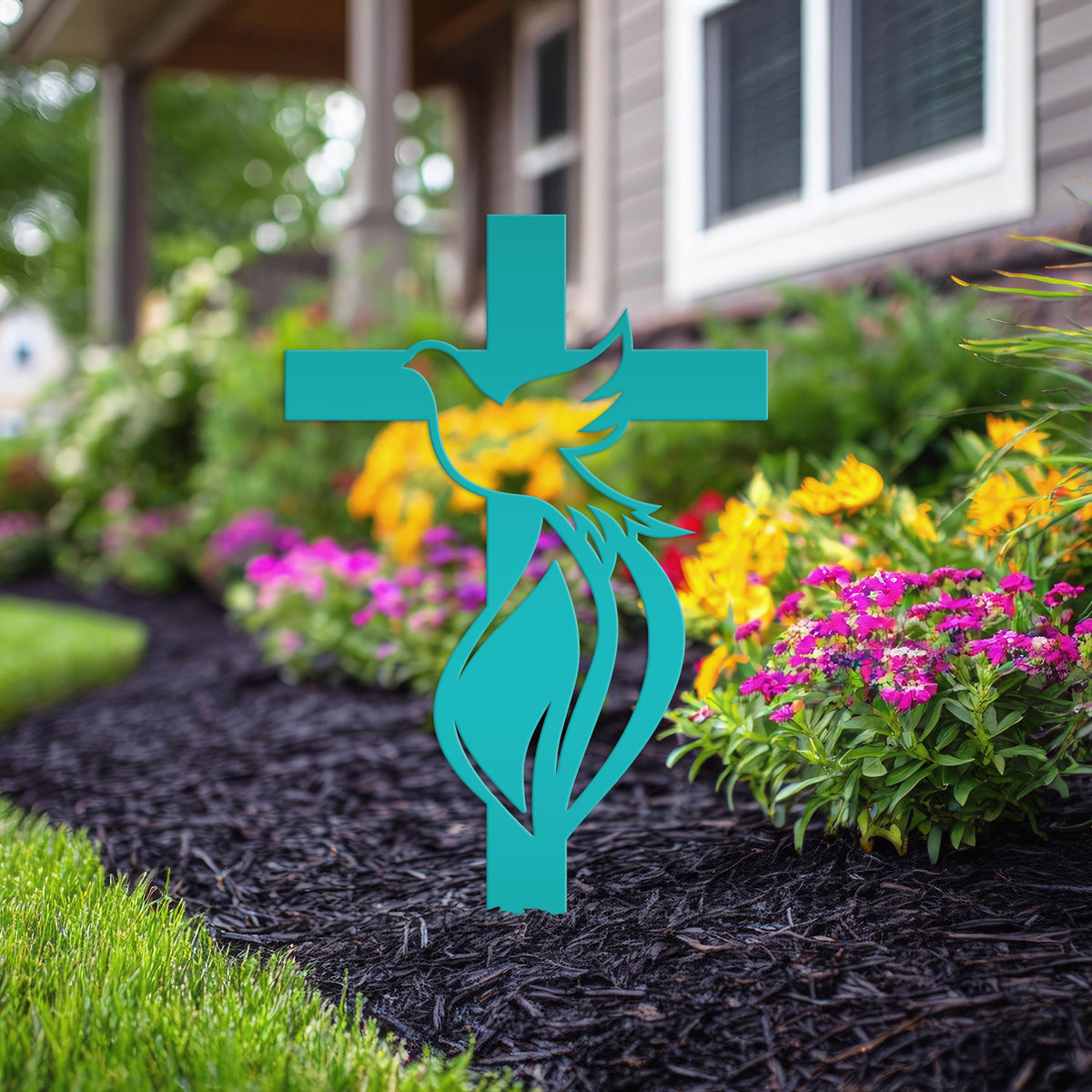 Dove Cross Metal Yard Stake - Christian/Easter Decor
