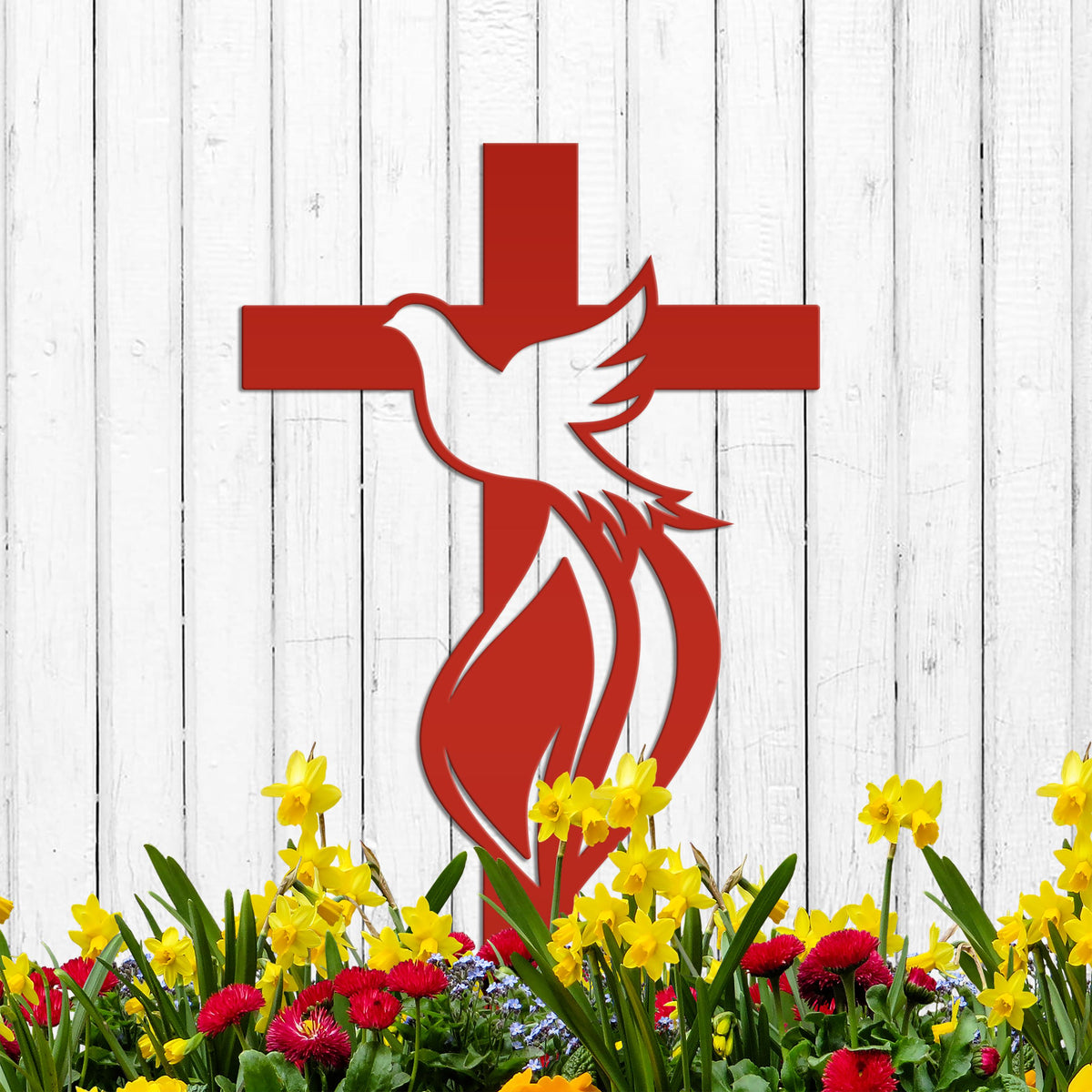 Dove Cross Metal Yard Stake - Christian/Easter Decor