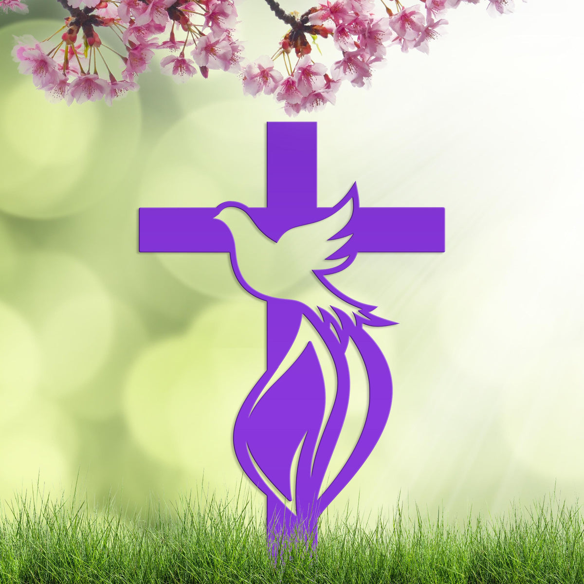 Dove Cross Metal Yard Stake - Christian/Easter Decor