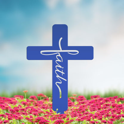 Faith Cross Metal Yard Stake - Easter/Christian Decor