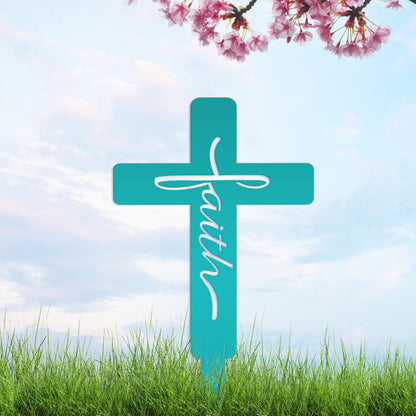 Faith Cross Metal Yard Stake - Easter/Christian Decor