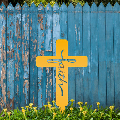 Faith Cross Metal Yard Stake - Easter/Christian Decor