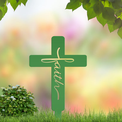 Faith Cross Metal Yard Stake - Easter/Christian Decor