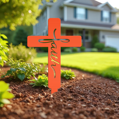Faith Cross Metal Yard Stake - Easter/Christian Decor